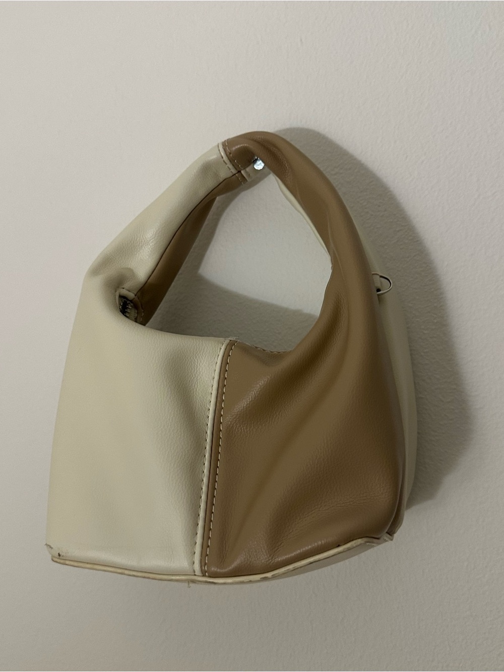 Two-Tone Cream and Tan Hobo Bag